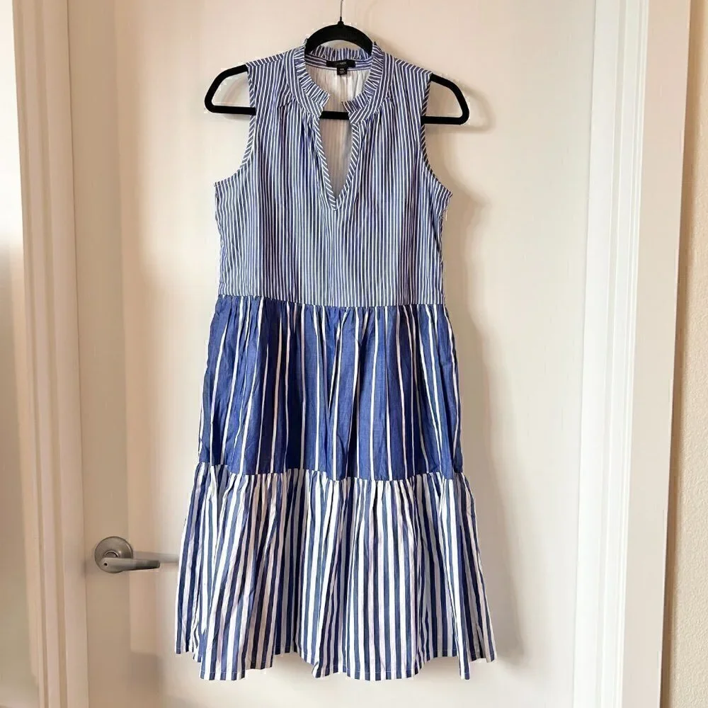 J. Crew Sleeveless Tiered Popover Dress in Mixed Stripe Size XS NWOT
